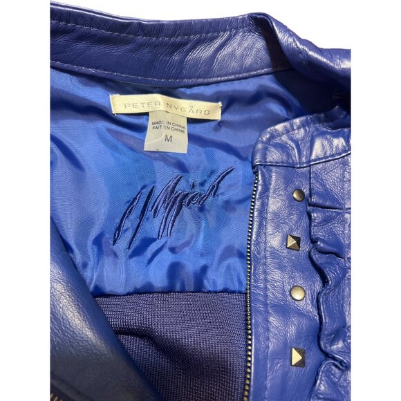 Peter Nygard Studded Ruffle Leather Knit Sweater Jacket Royal Blue Size M - Picture 5 of 5